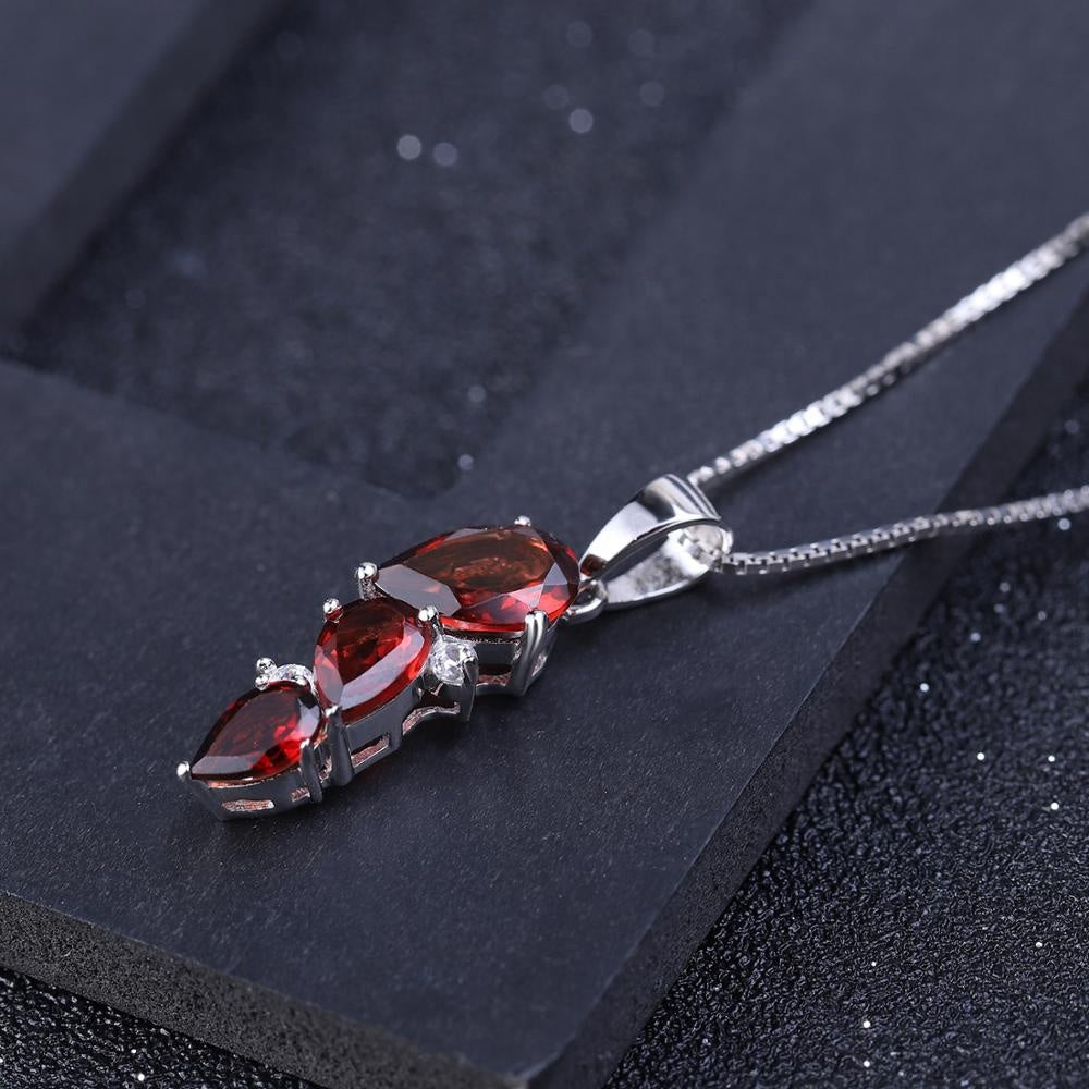 Garnet & Cubic Zirconia Pear Shape Drop Pendant Necklace
