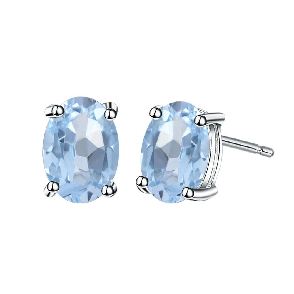 Blue Topaz 0.60ct Oval-Cut Solitaire Stud Earrings