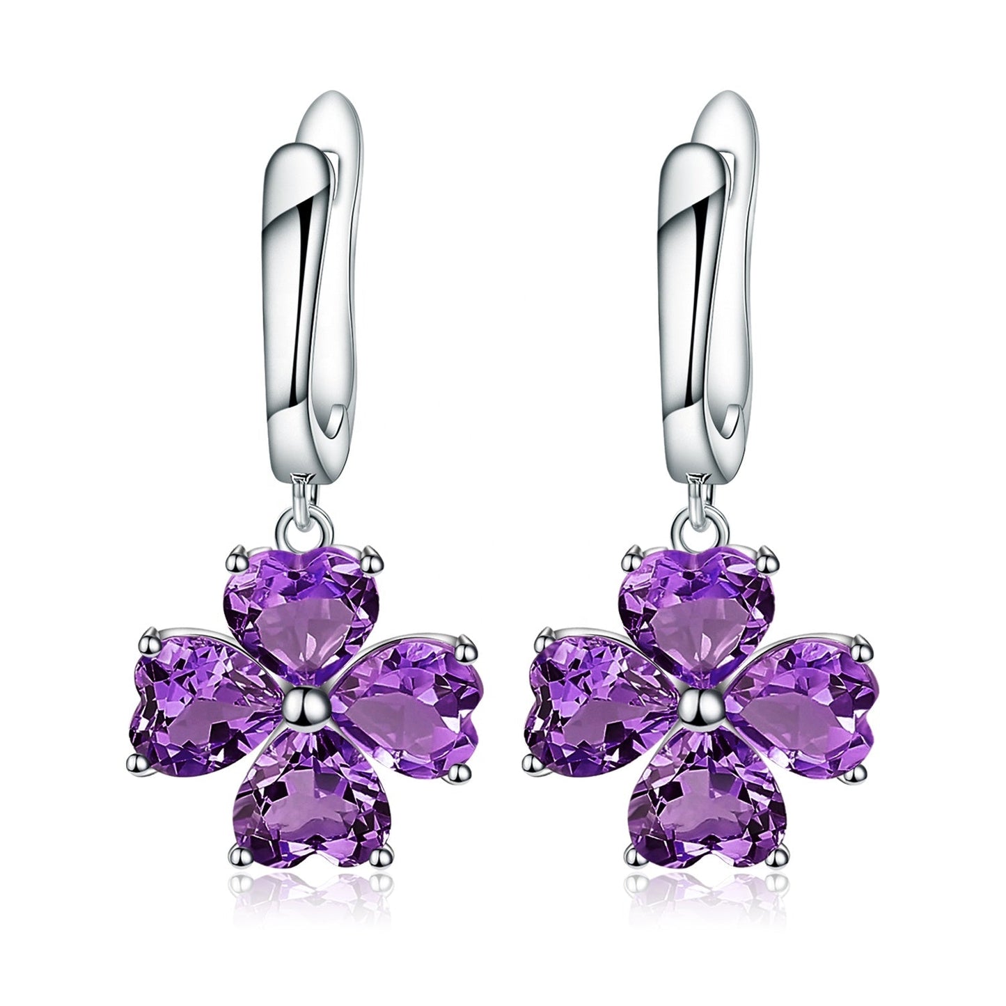 Amethyst 0.78ct Heart-Cut Clover Drop Earrings