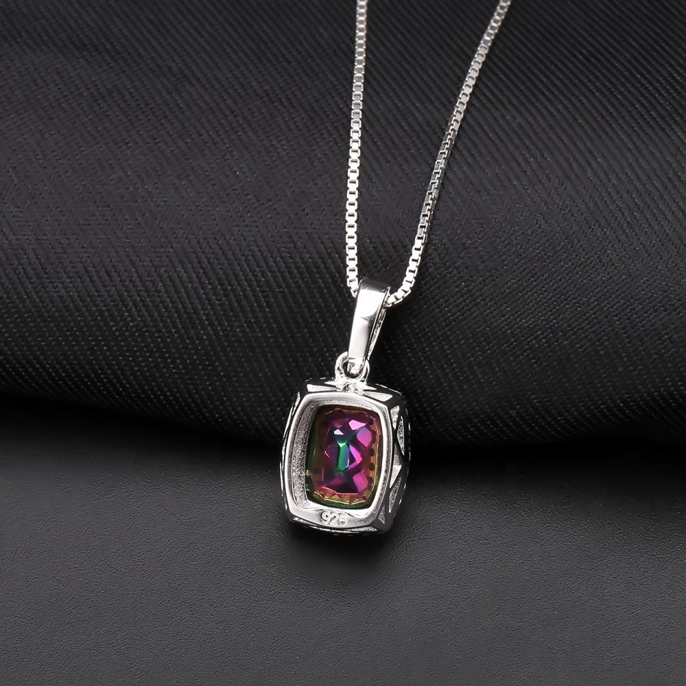 Rainbow Mystic Quartz 3.67ct Cushion-Cut Halo Pendant Necklace