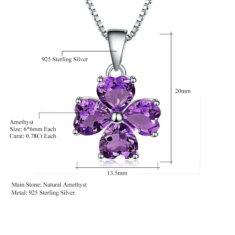 Amethyst 0.78ct Heart Cut Clover Pendant Necklace