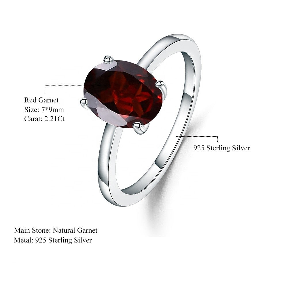 Garnet Solitaire Ring - Oval Cut