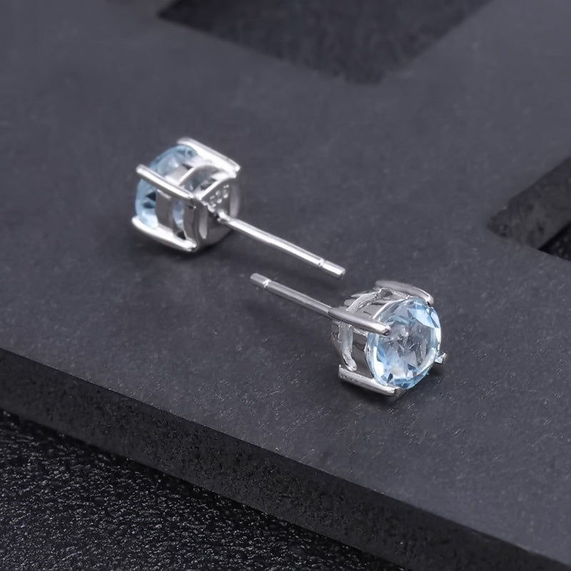 Blue Topaz 1.05ct Round Brilliant Stud Earrings