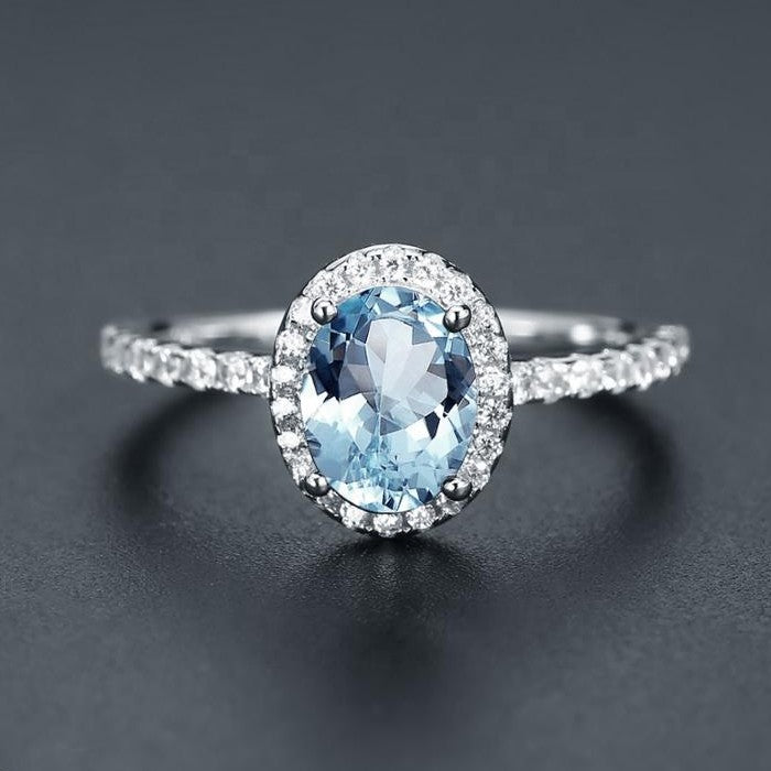 Heritage Blue Topaz Halo Ring - Oval Cut