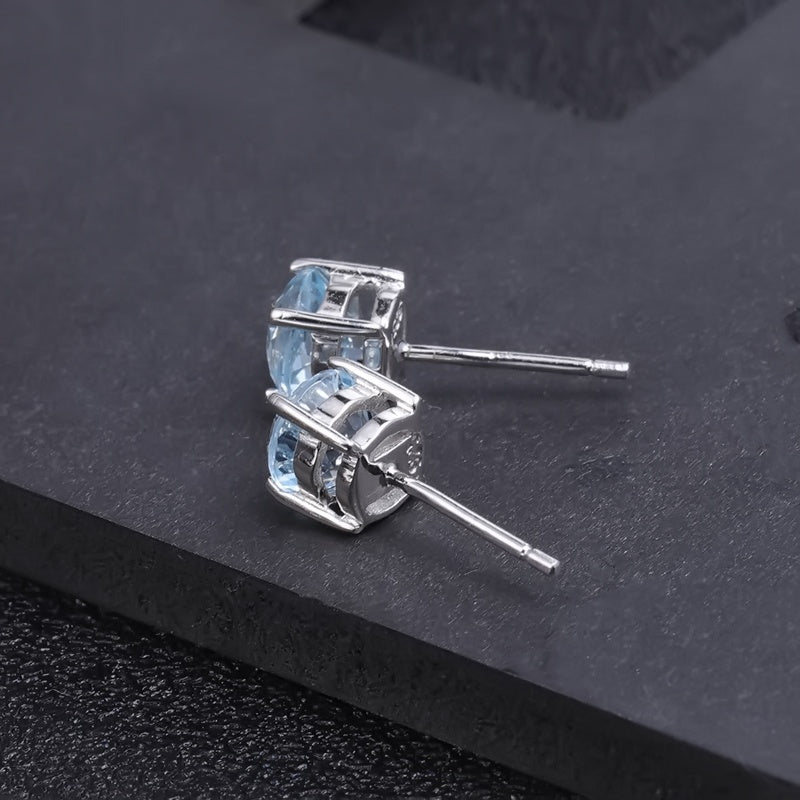 Blue Topaz 1.05ct Round Brilliant Stud Earrings