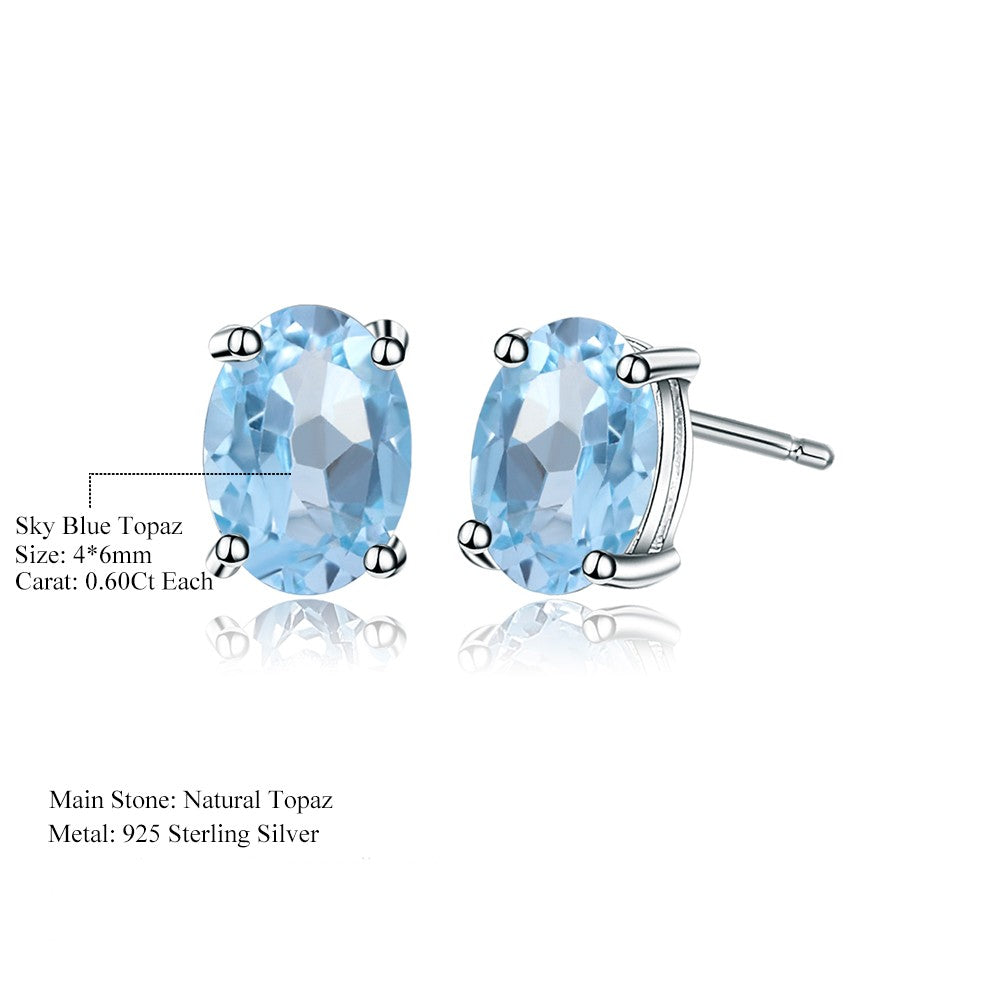 Blue Topaz 0.60ct Oval-Cut Solitaire Stud Earrings