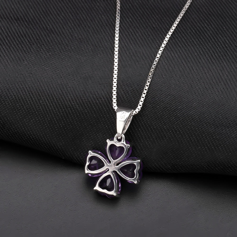 Amethyst 0.78ct Heart Cut Clover Pendant Necklace