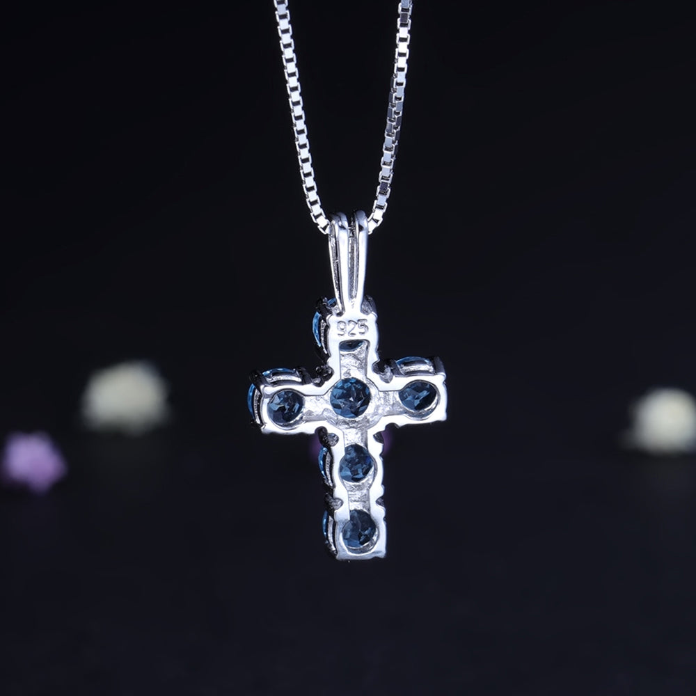 Swiss Blue Topaz 0.32ct Round Brilliant Cross Pendant Necklace