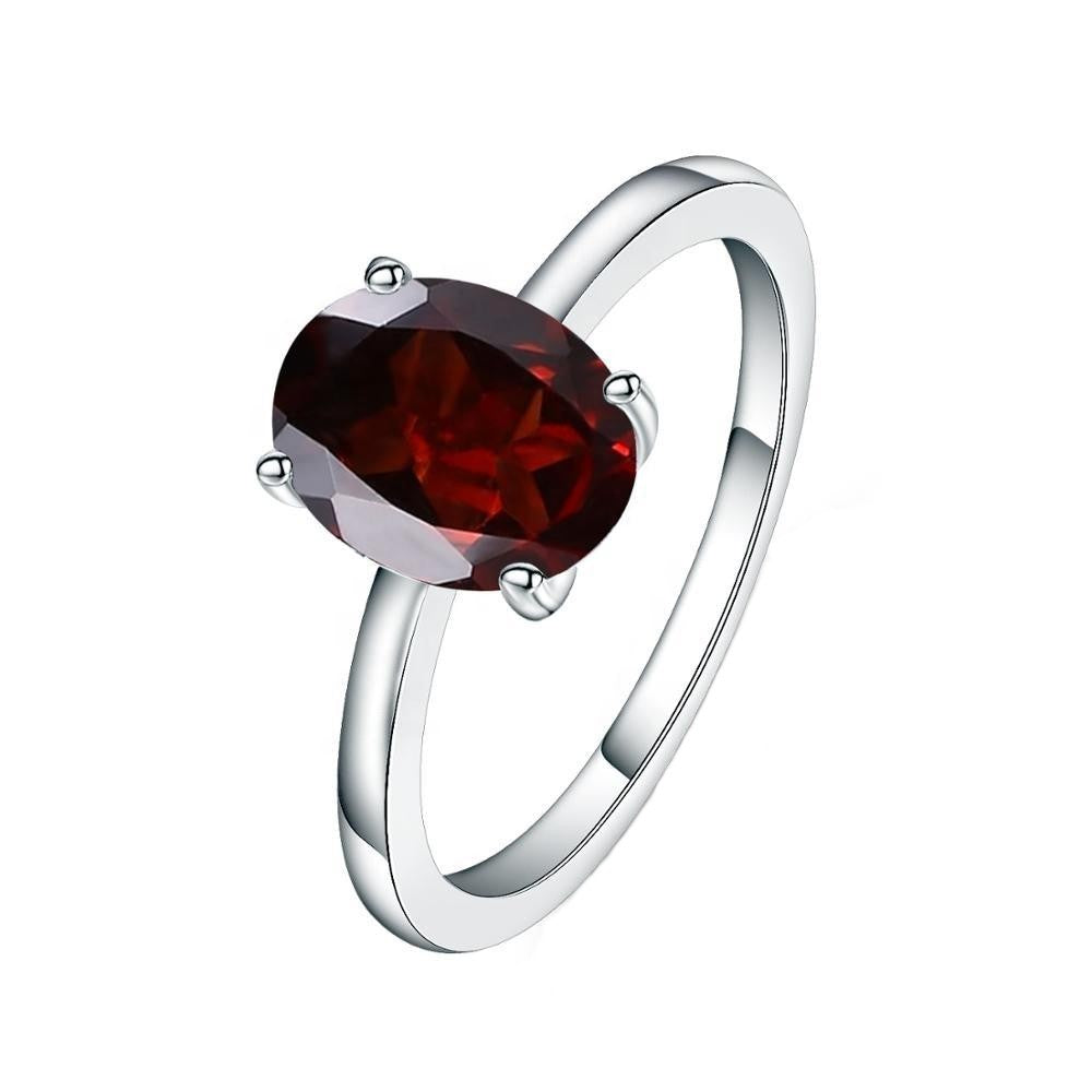 Garnet Solitaire Ring - Oval Cut