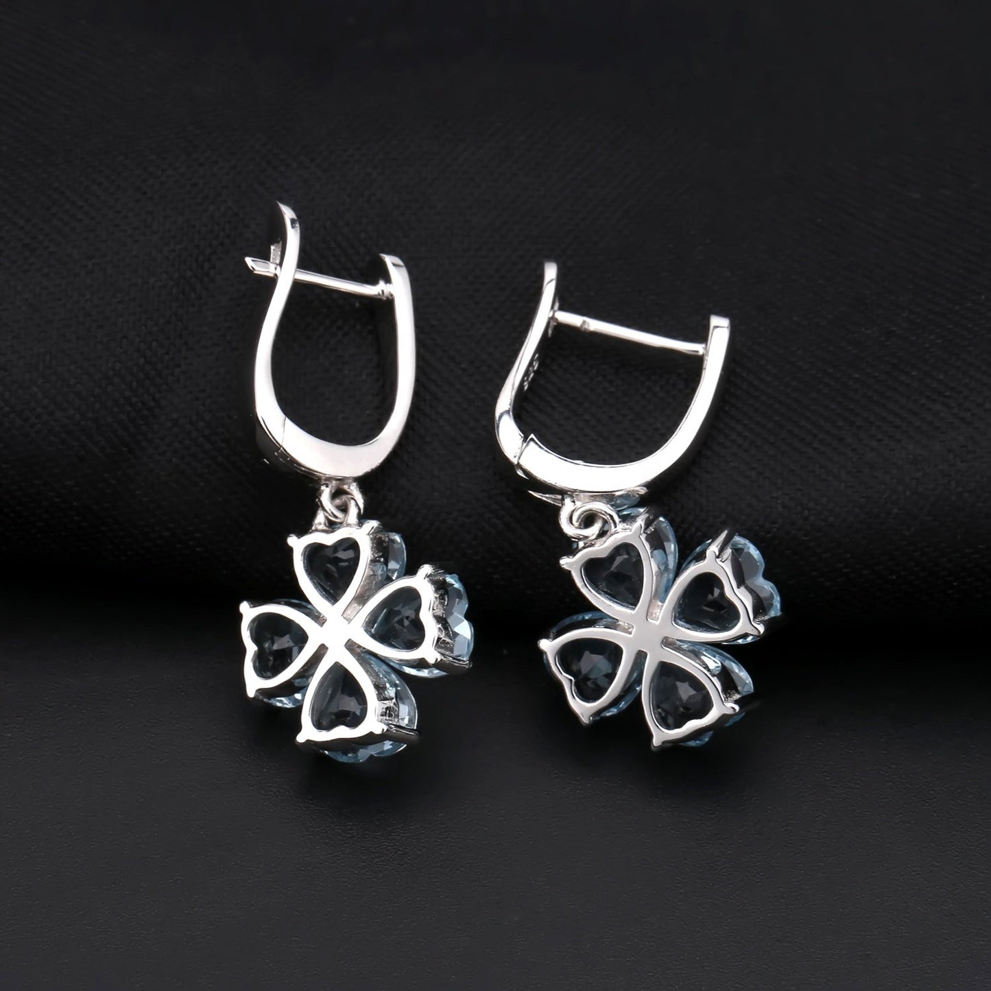 Blue Topaz 0.96ct Heart-Cut Clover Drop Earrings