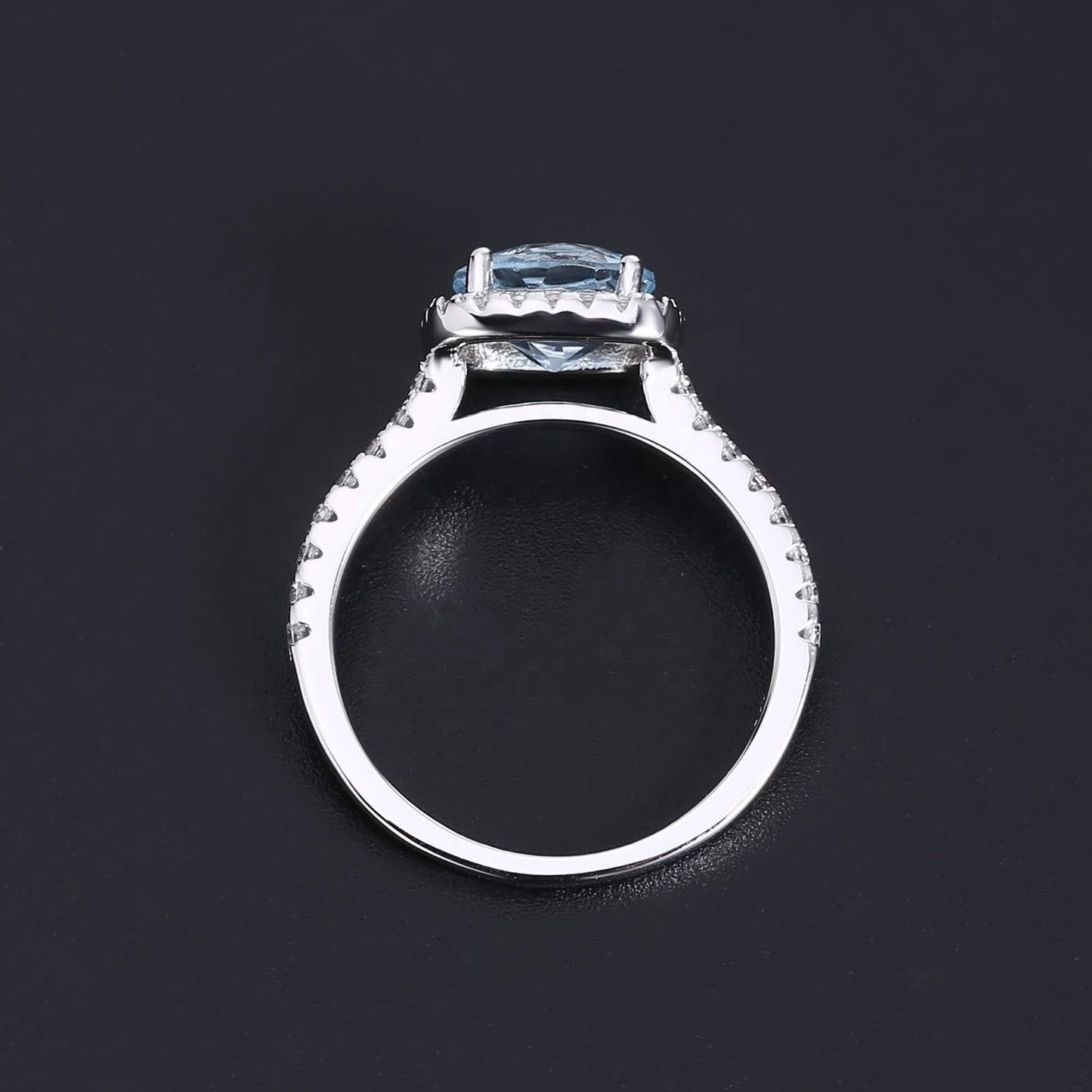 Heritage Blue Topaz Halo Ring - Round Brilliant Cut