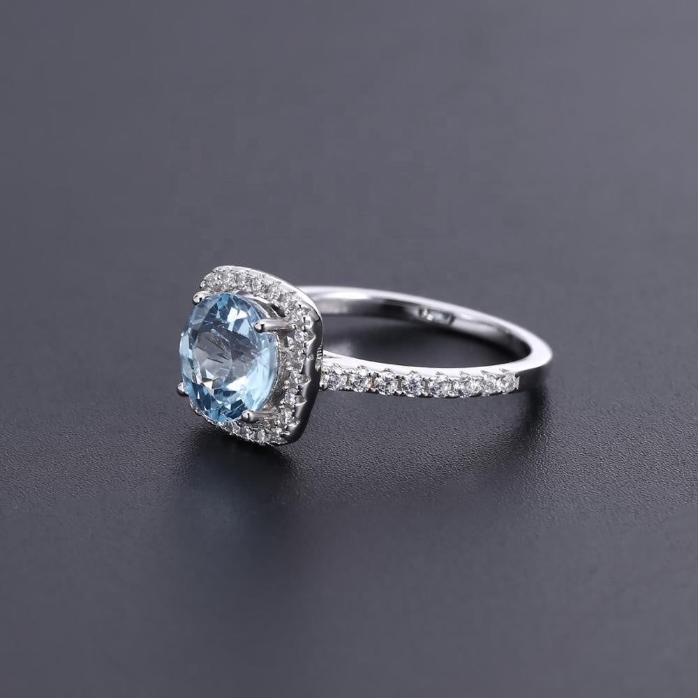 Heritage Blue Topaz Halo Ring - Round Brilliant Cut