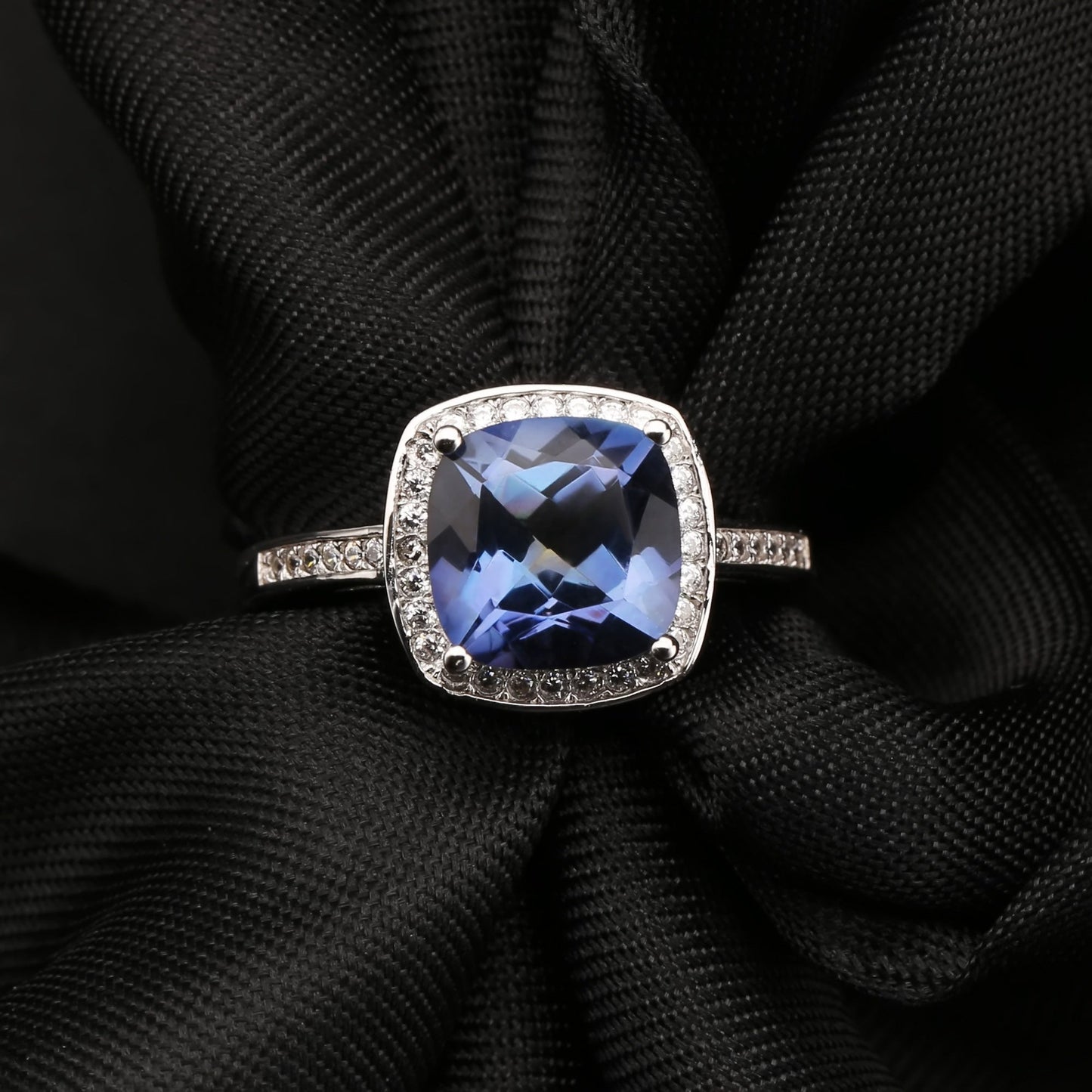 Elevé Halo Mystic Quartz Ring - Cushion Cut