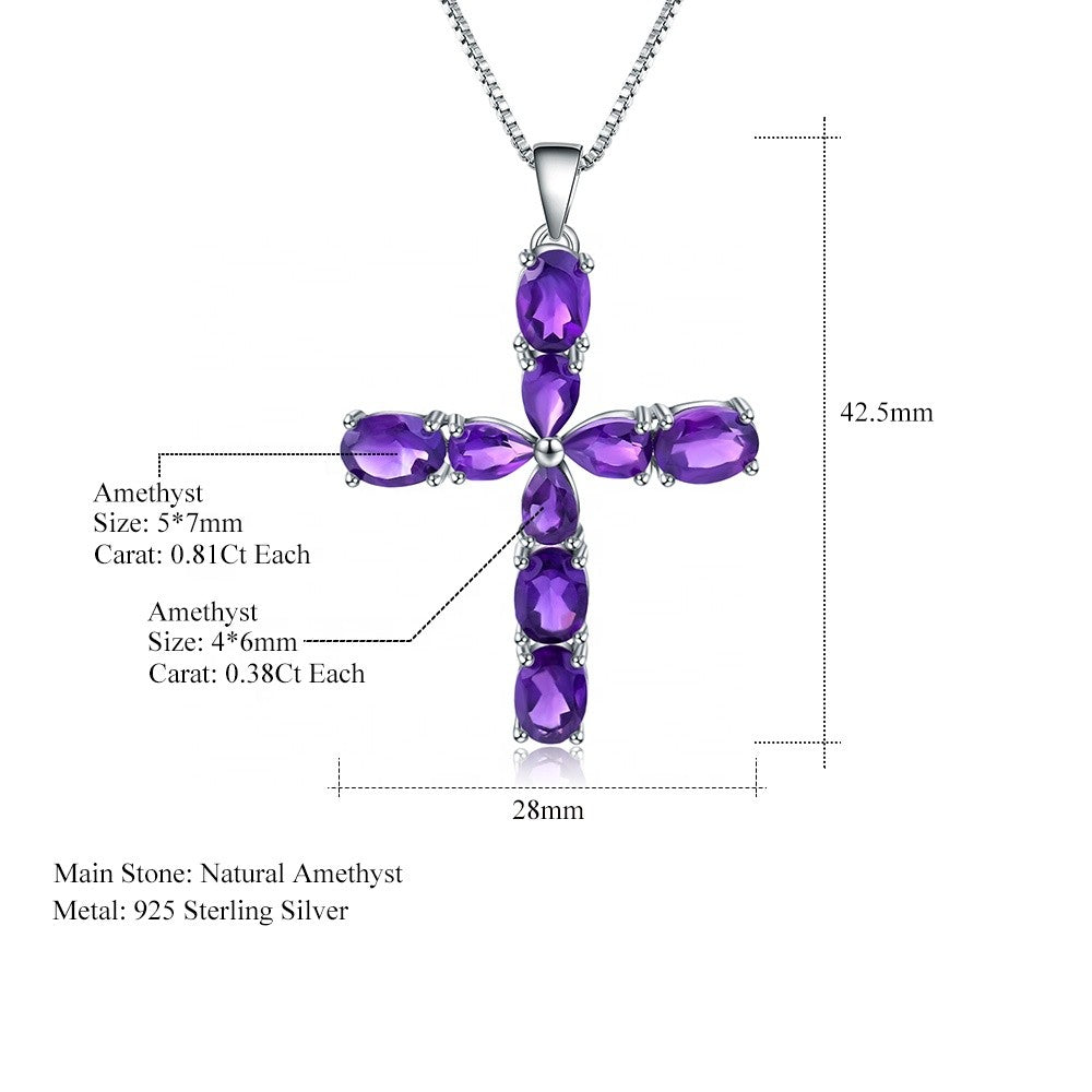 Amethyst Pear & Oval Cut Cross Pendant Necklace