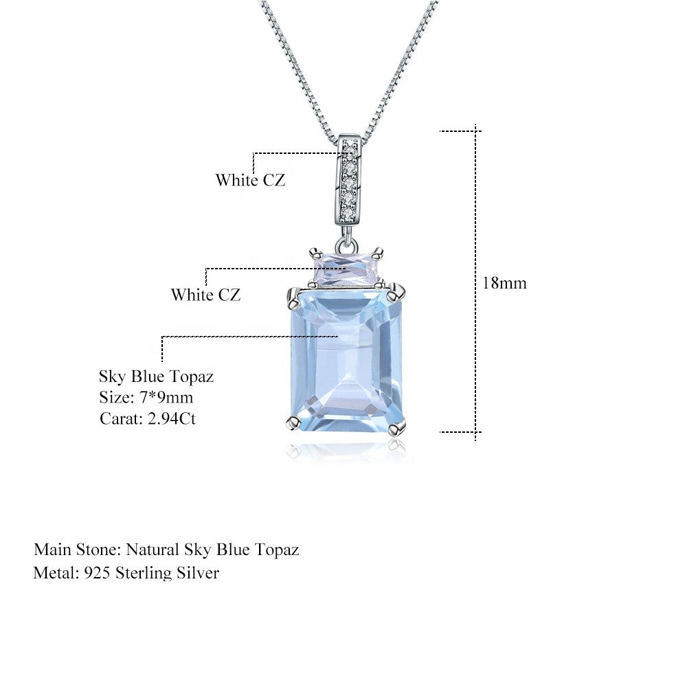 Blue Topaz 2.94ct Emerald-Cut Halo Pendant Necklace