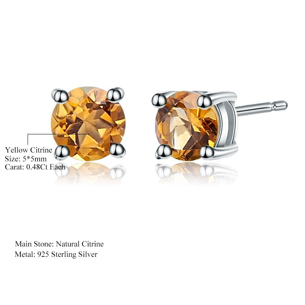 Citrine 0.48ct Round Brilliant Stud Earrings