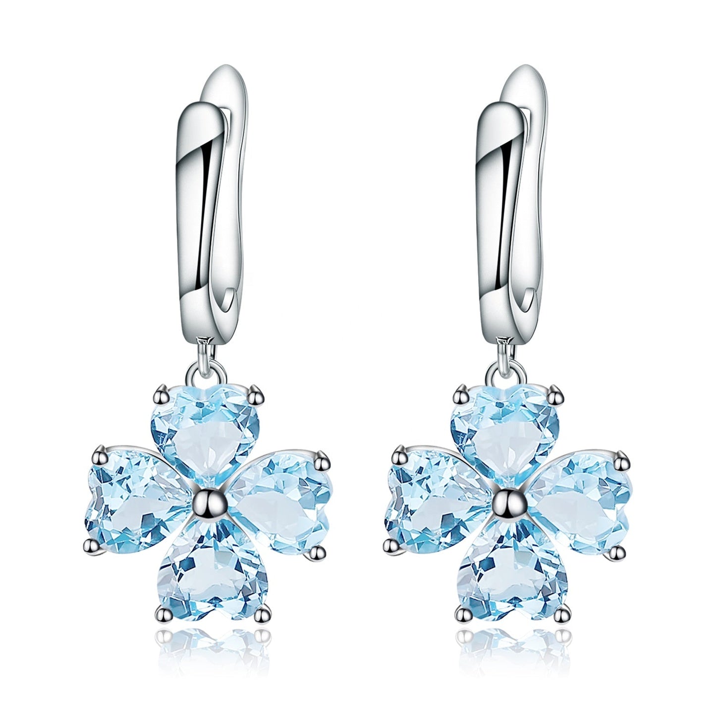Blue Topaz 0.96ct Heart-Cut Clover Drop Earrings