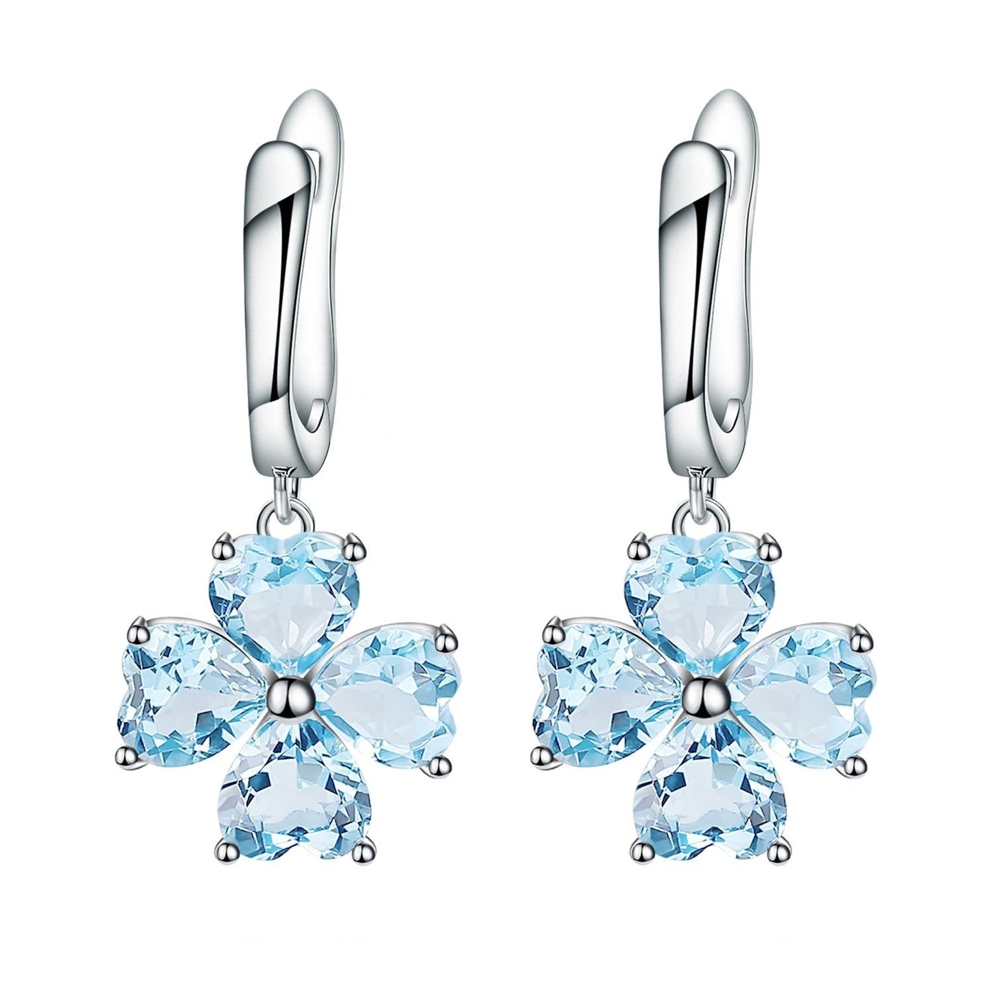 Blue Topaz 0.96ct Heart-Cut Clover Drop Earrings