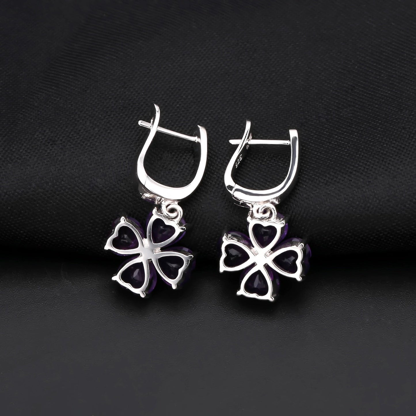 Amethyst 0.78ct Heart-Cut Clover Drop Earrings