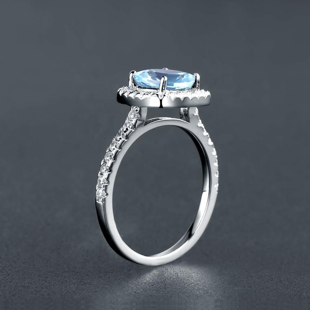Heritage Blue Topaz Halo Ring - Round Brilliant Cut