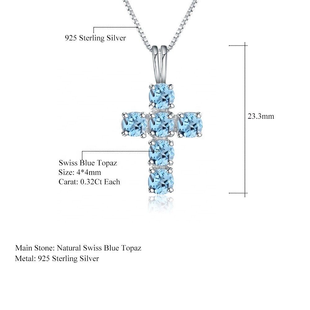 Swiss Blue Topaz 0.32ct Round Brilliant Cross Pendant Necklace