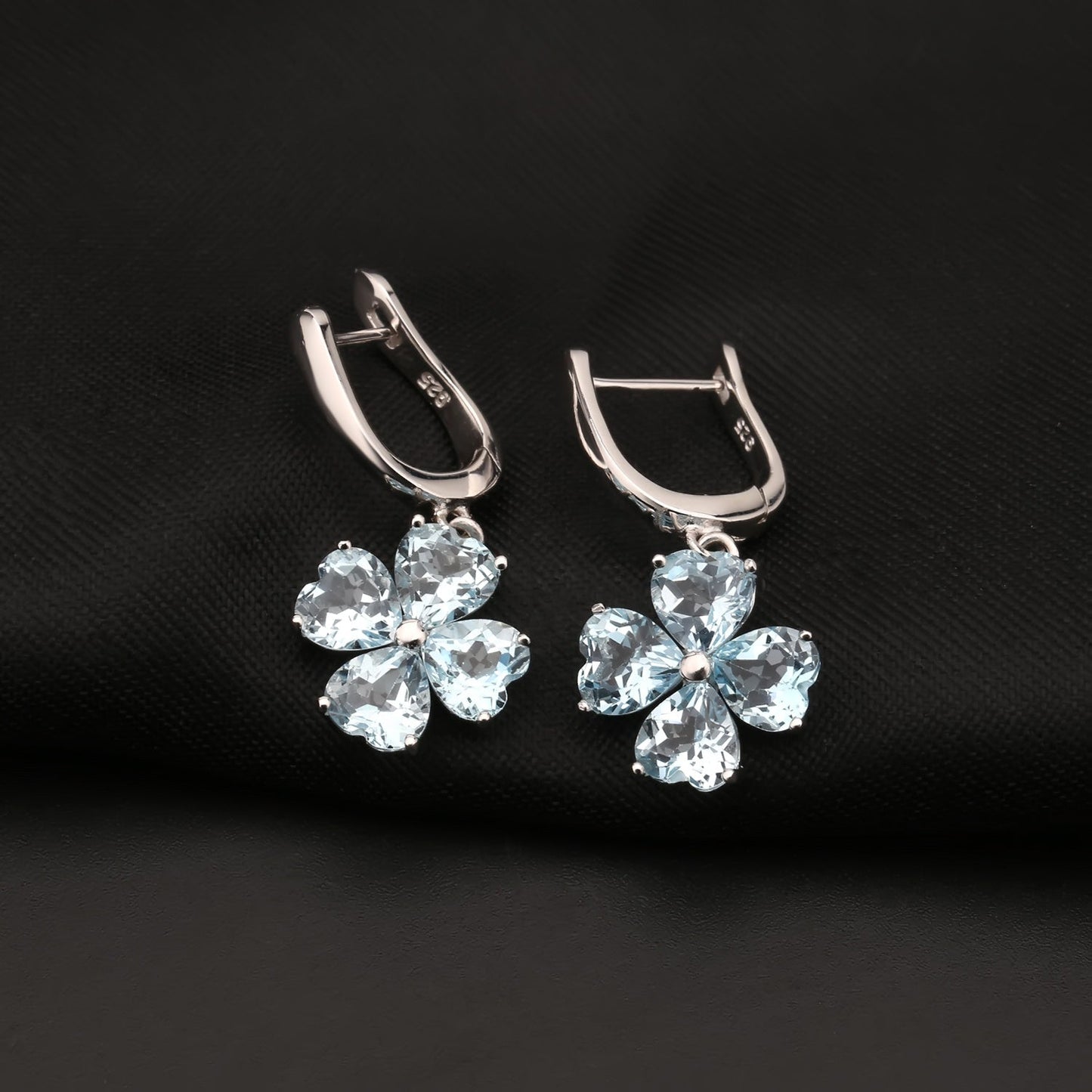 Blue Topaz 0.96ct Heart-Cut Clover Drop Earrings