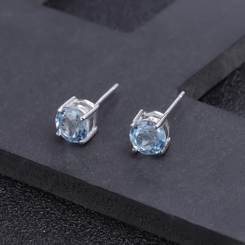Blue Topaz 1.05ct Round Brilliant Stud Earrings
