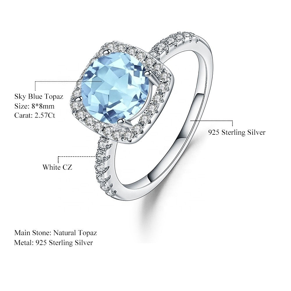 Heritage Blue Topaz Halo Ring - Round Brilliant Cut