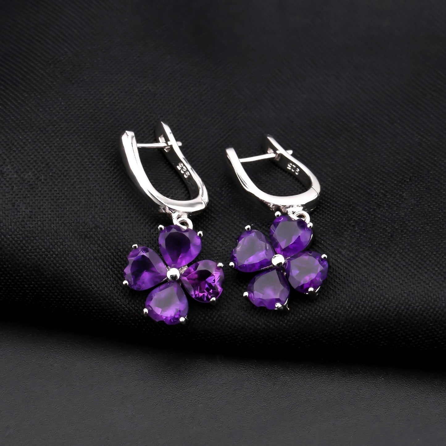 Amethyst 0.78ct Heart-Cut Clover Drop Earrings
