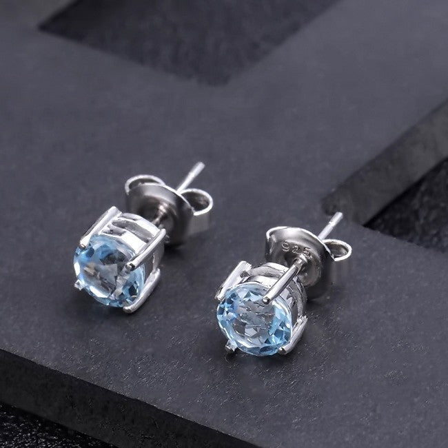 Blue Topaz 1.05ct Round Brilliant Stud Earrings