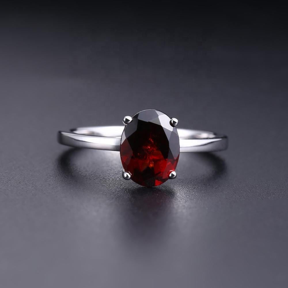 Garnet Solitaire Ring - Oval Cut
