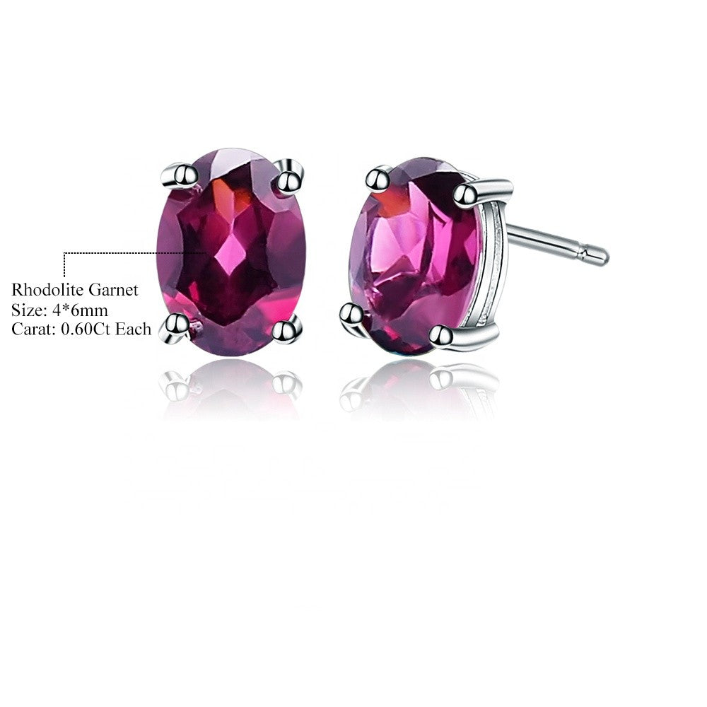 Rhodolite Garnet 0.60ct Oval-Cut Solitaire Stud Earrings