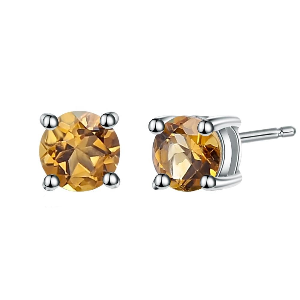 Citrine 0.48ct Round Brilliant Stud Earrings