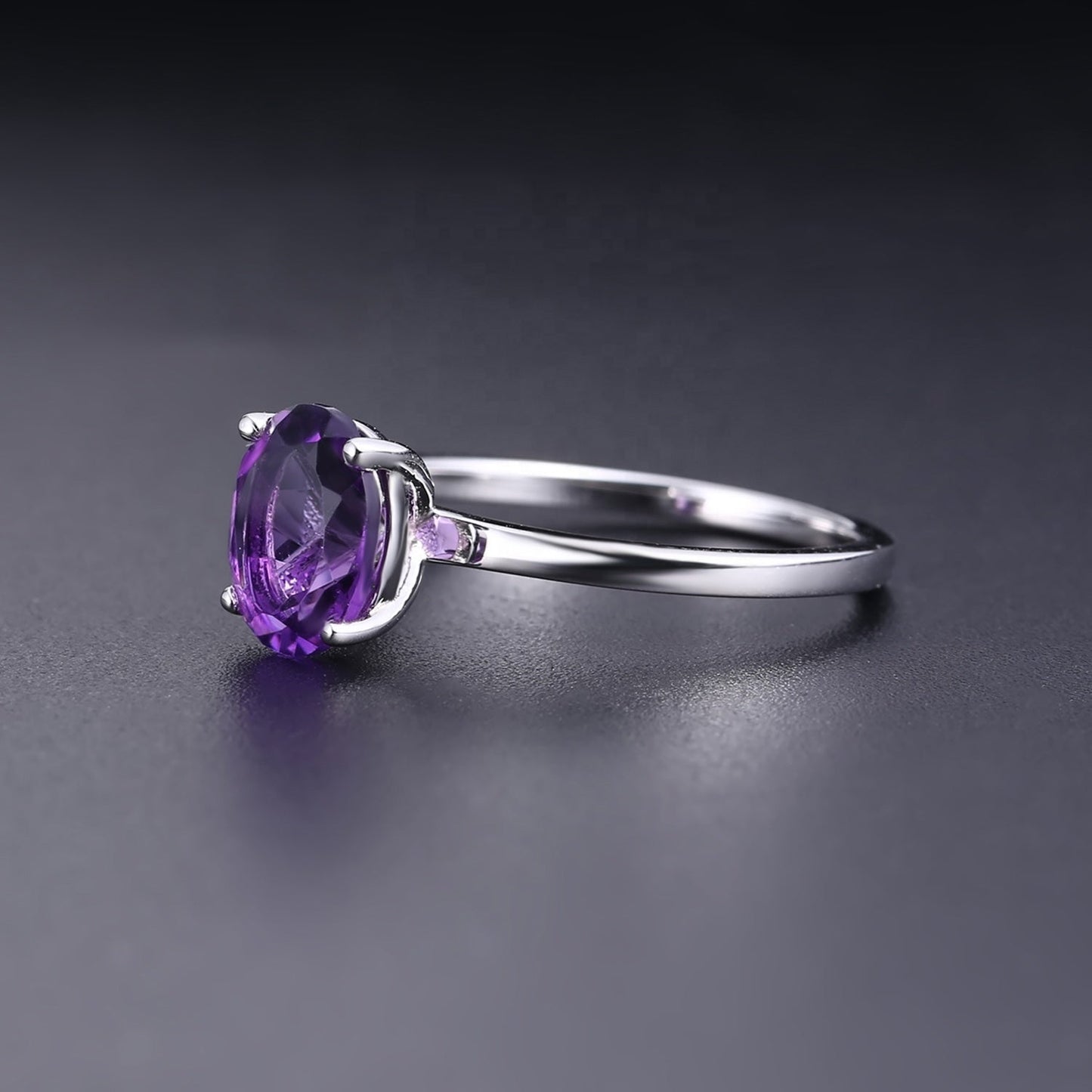 Amethyst Solitaire Ring - Oval Cut
