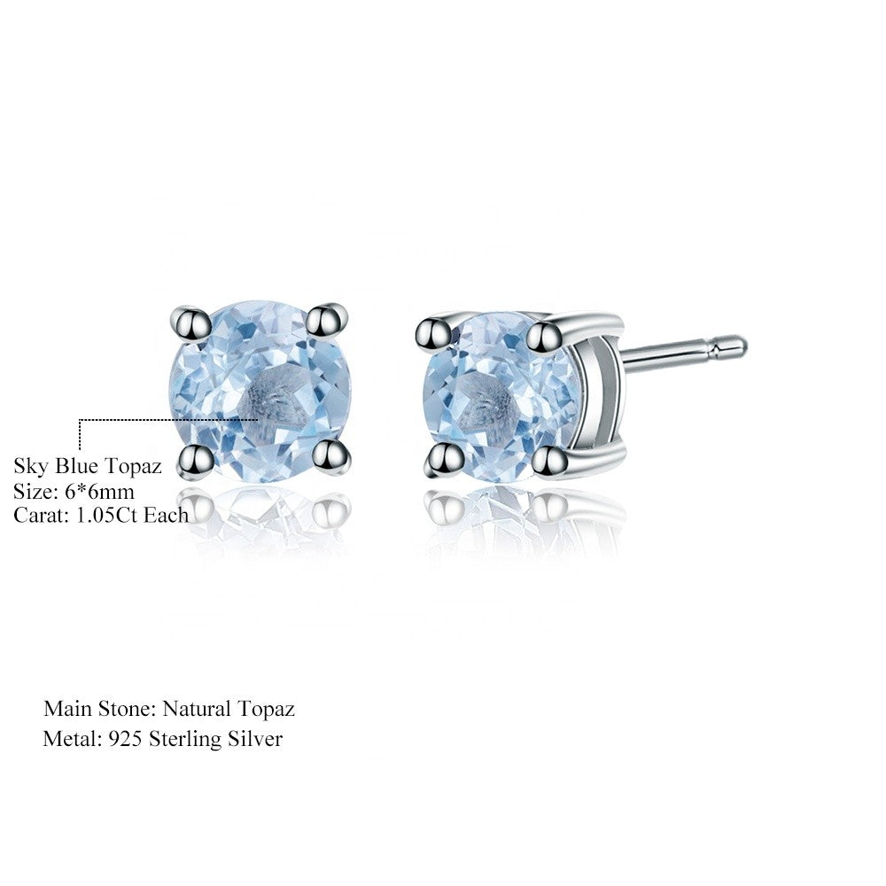 Blue Topaz 1.05ct Round Brilliant Stud Earrings