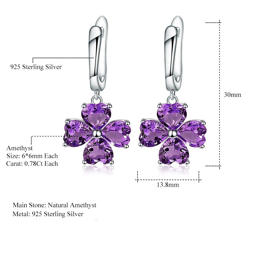 Amethyst 0.78ct Heart-Cut Clover Drop Earrings