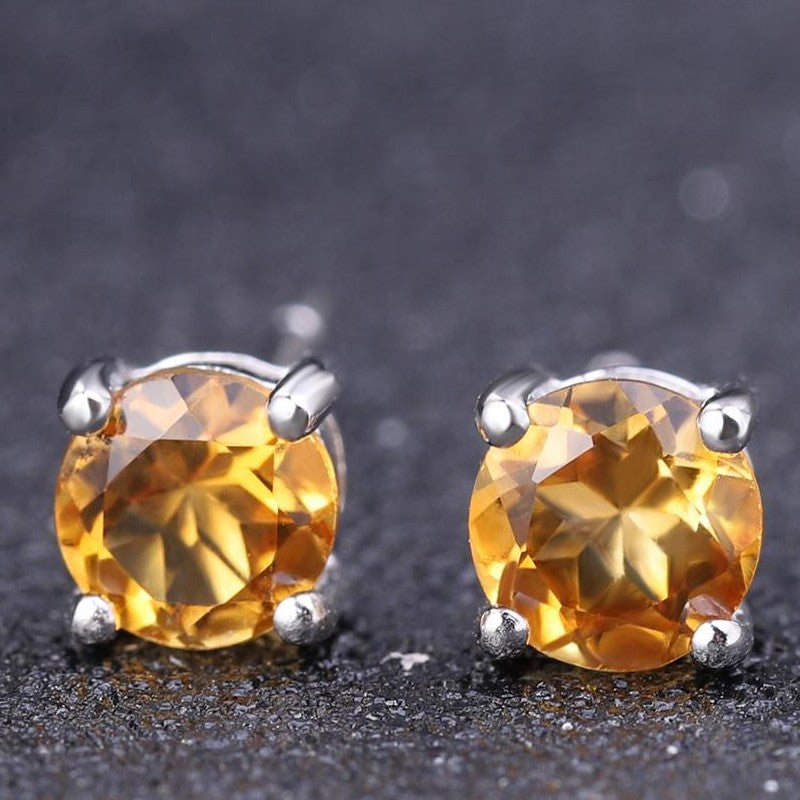 Citrine 0.48ct Round Brilliant Stud Earrings