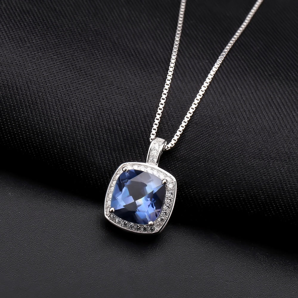 Mystic Quartz 3.67ct Cushion Cut Halo Pendant Necklace