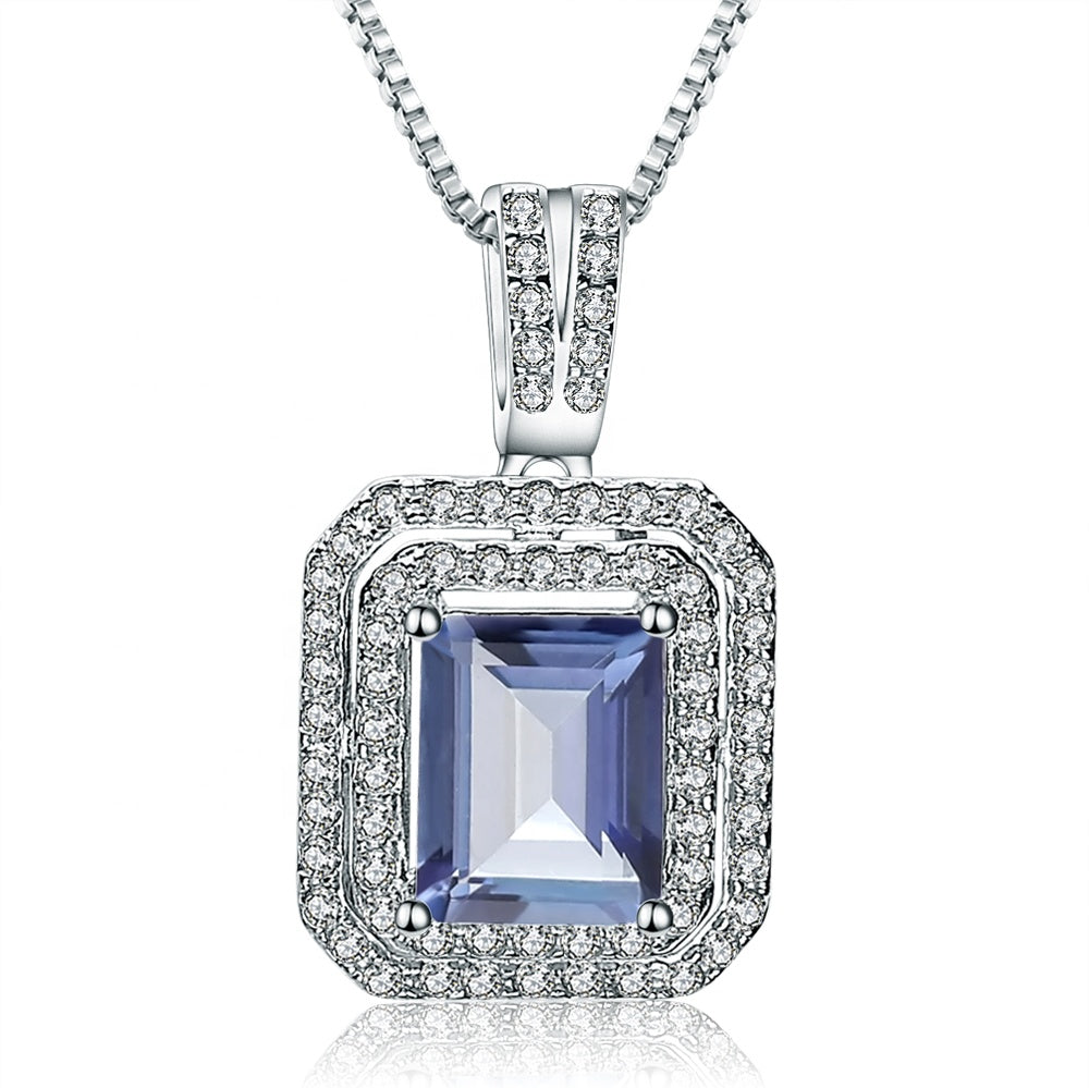 Mystic Quartz 2.05ct Emerald-Cut Halo Pendant Necklace
