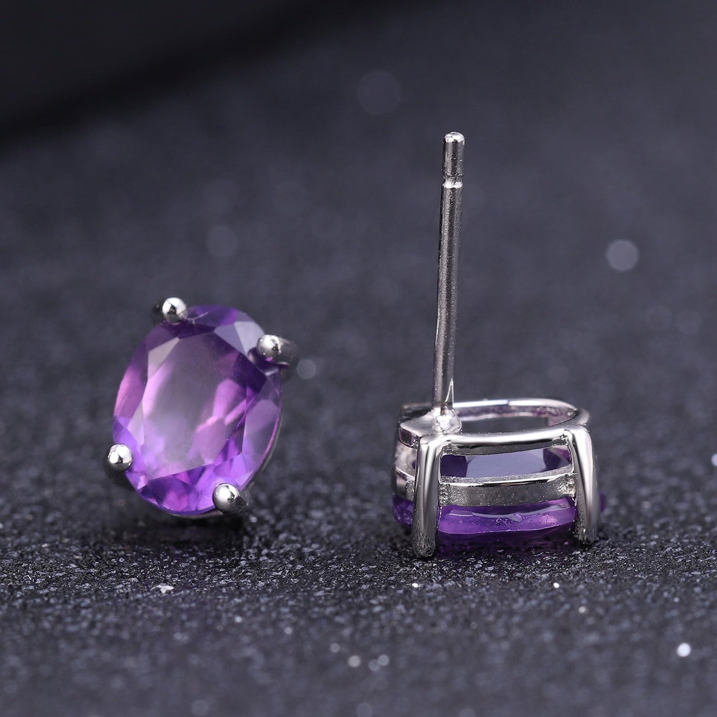 Amethyst 0.49ct Oval-Cut Solitaire Stud Earrings