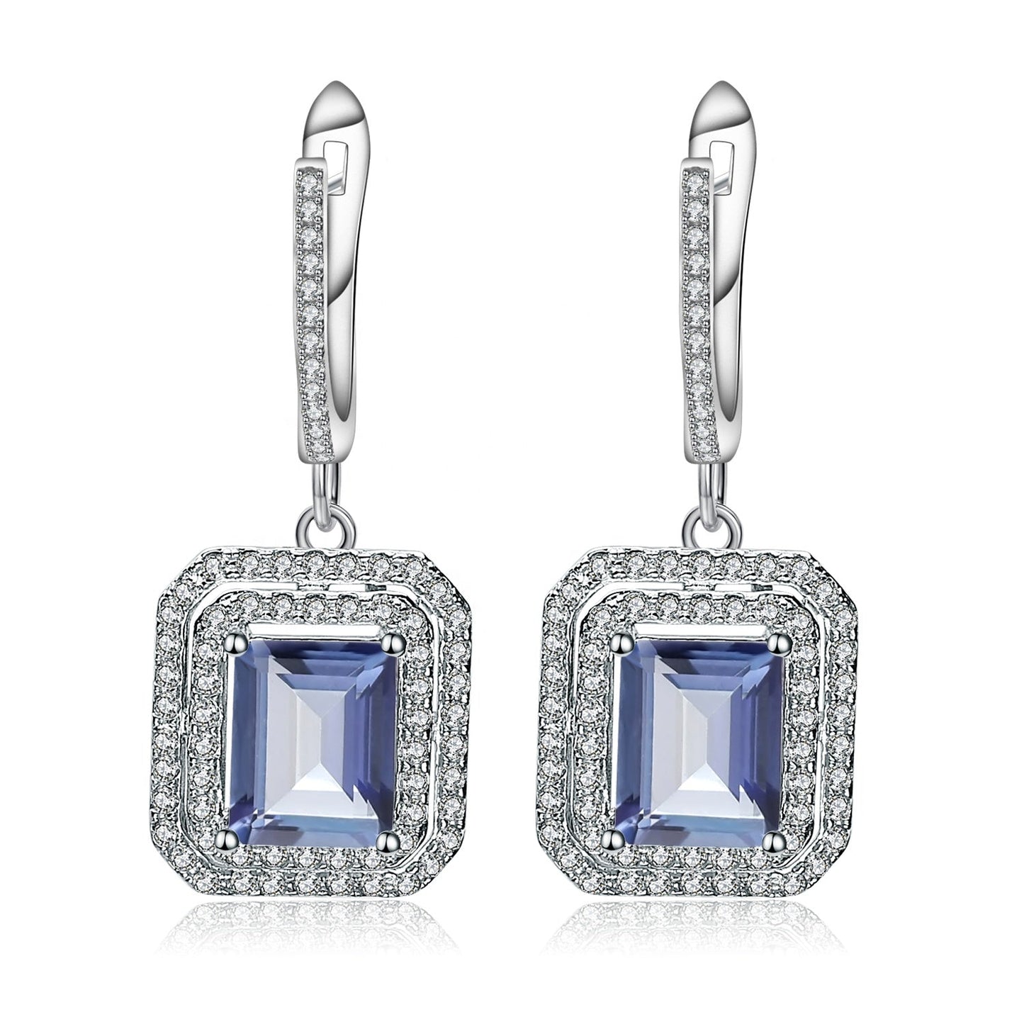 Mystic Quartz 2.05ct Emerald-Cut Halo Drop Earrings