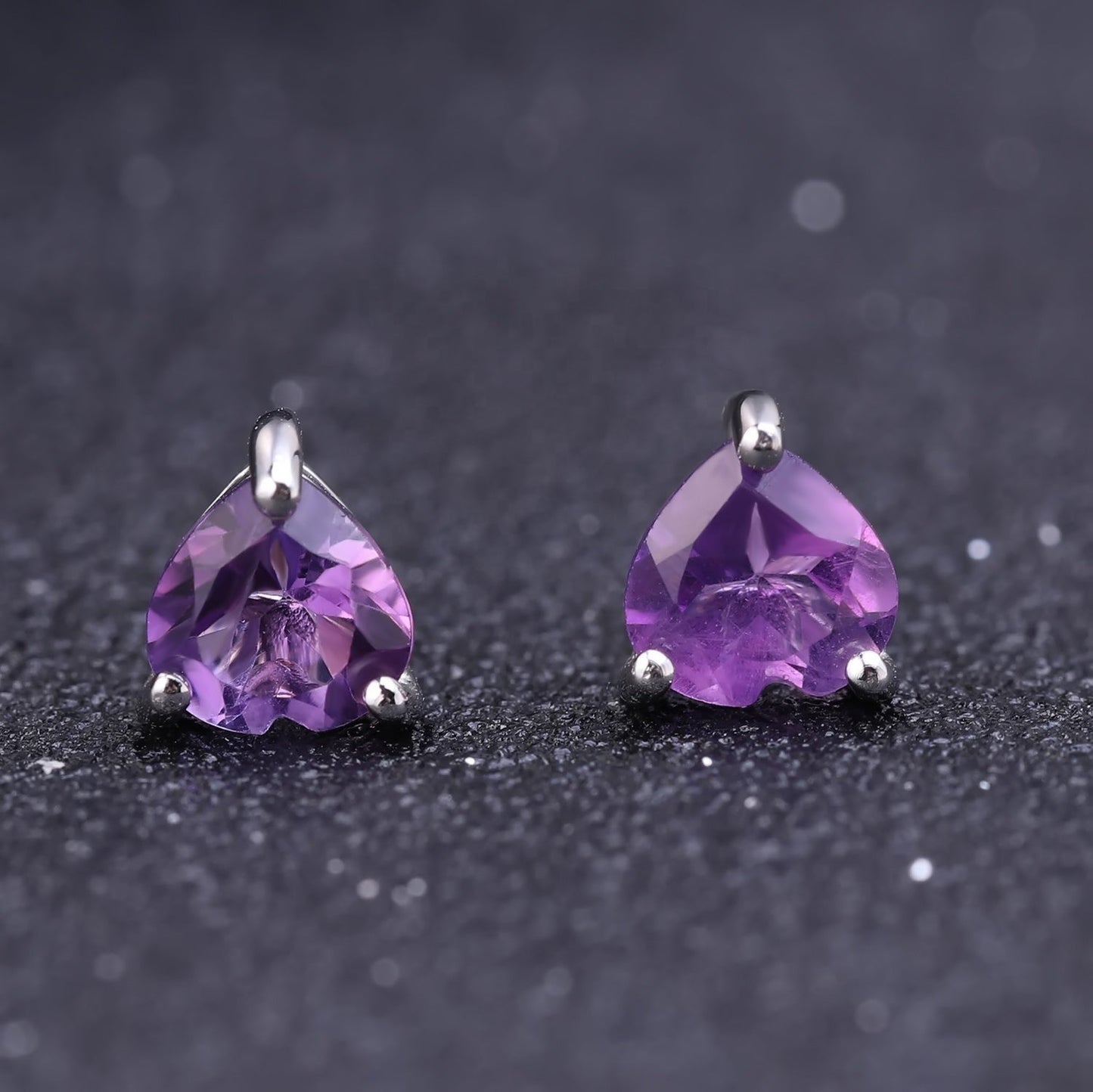 Amethyst 0.78ct Heart-Cut Solitaire Stud Earrings