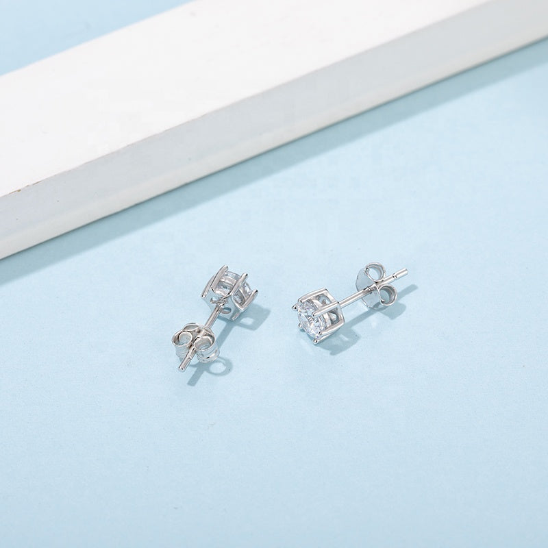 Heritage Solitaire 6 Claw Moissanite Stud Earrings Set in Sterling Silver