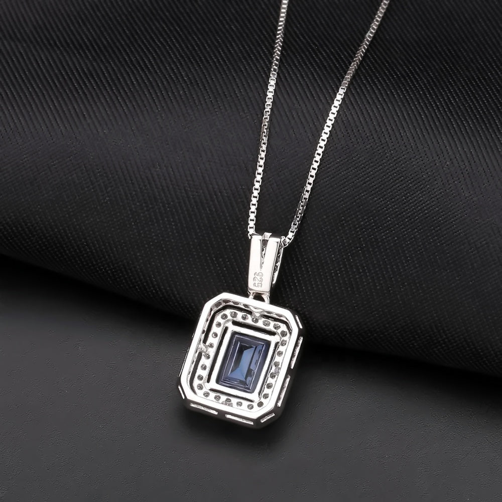 Mystic Quartz 2.05ct Emerald-Cut Halo Pendant Necklace