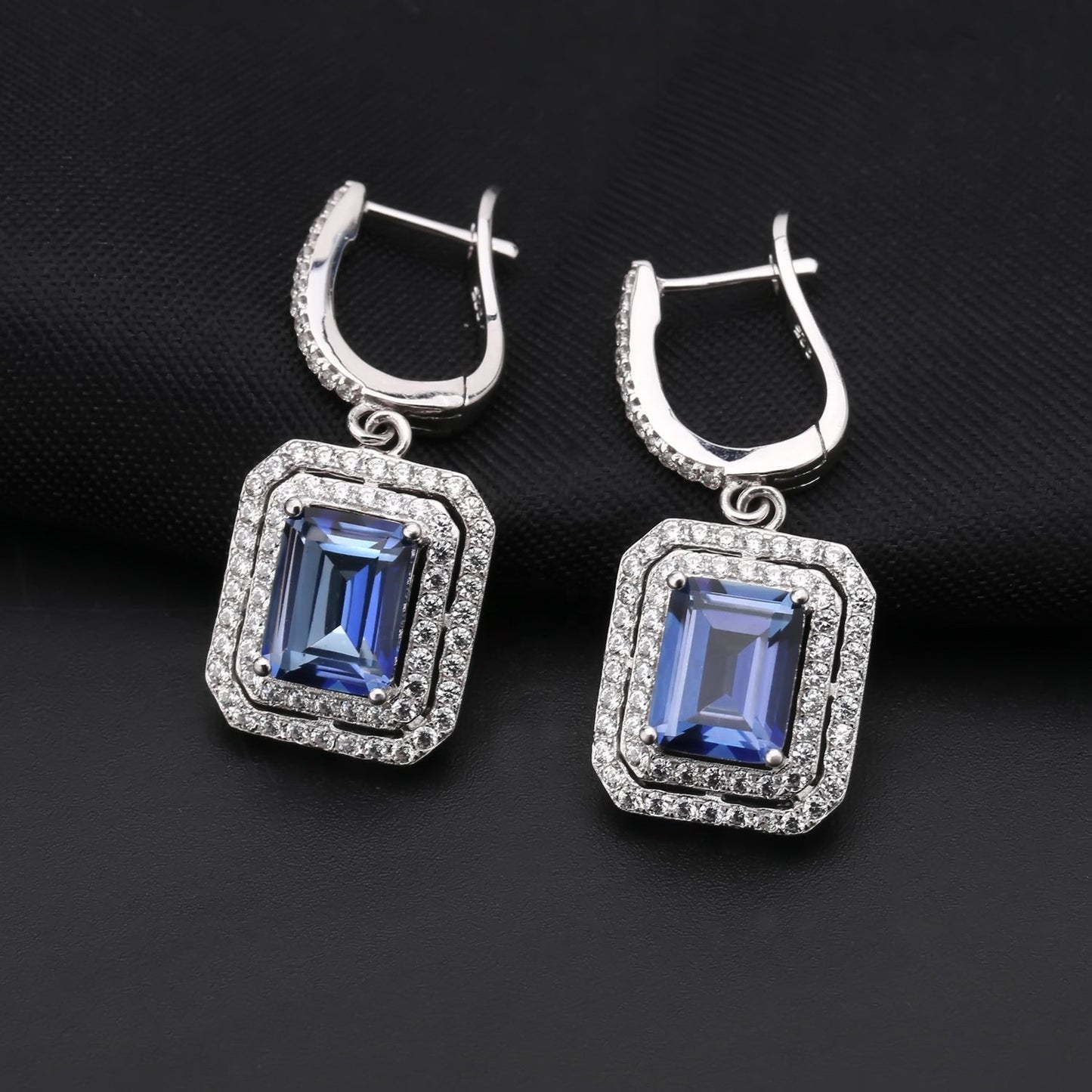 Mystic Quartz 2.05ct Emerald-Cut Halo Drop Earrings