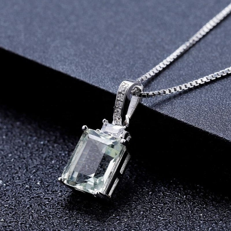 Green Amethyst 2.05ct Emerald Cut Pendant Necklace