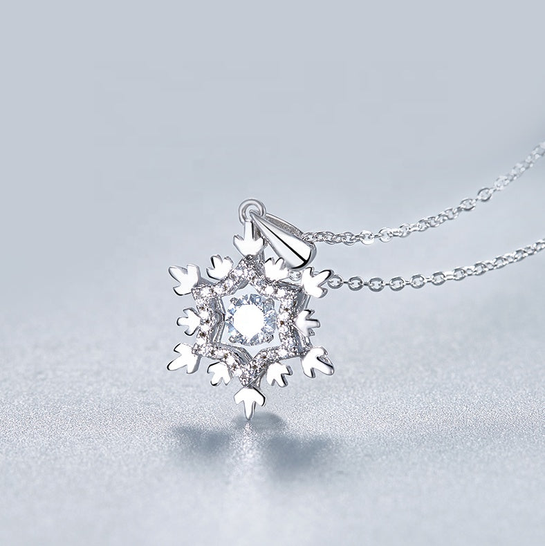 Snowflake Dancing Moissanite Pendant Set in Sterling Silver