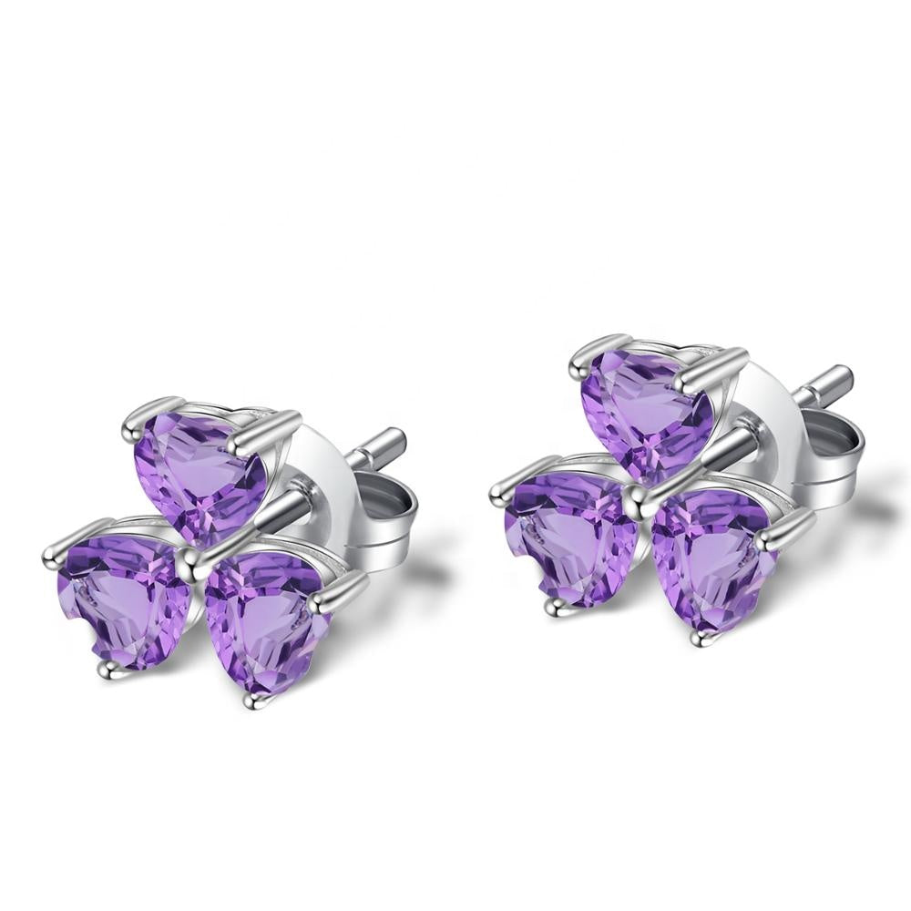 Amethyst 0.23ct Heart Trilogy Stud Earrings