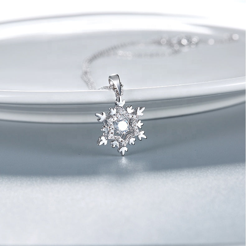 Snowflake Dancing Moissanite Pendant Set in Sterling Silver