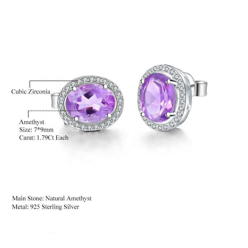 Amethyst 0.79ct Oval-Cut Halo Stud Earrings